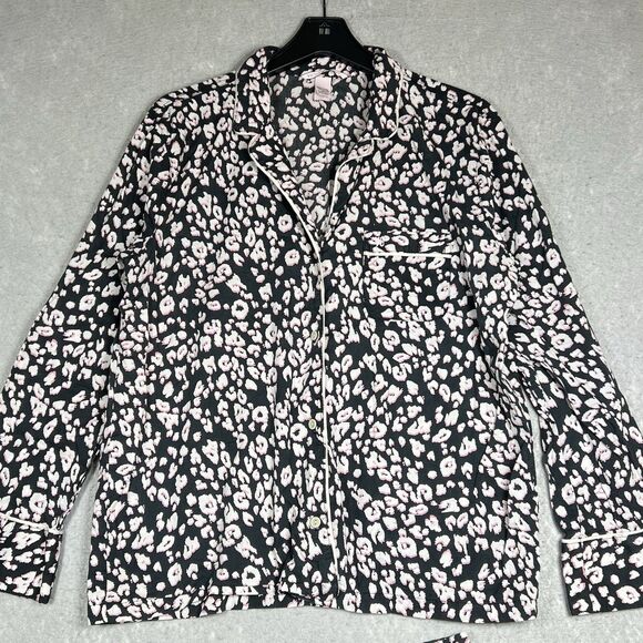 Victoria's Secret Pajamas Womens Medium Black Pink Leopard Shirt Shorts PJ Set - Picture 2 of 12